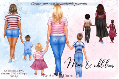Mom and Children Clipart, Mothers Day Clipart, Mother And Daughter