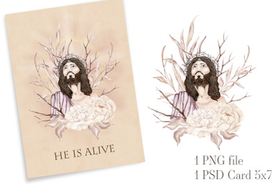 Easter Card He Is Risen Portrait Christ Jesus Sublimation