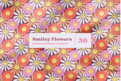 Smiley Flowers Retro Seamless Patterns