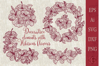 Decorative elements with Hibiscus flowers. SVG