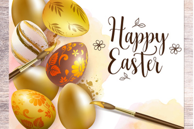 Easter Greeting Card with Golden Eggs