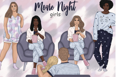 Movie Night Girls Clipart