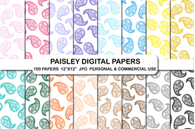 Paisley Background Digital Papers Set