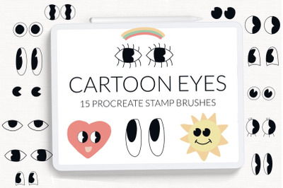 Cartoon eyes Procreate stamp brushes. Retro cartoon brushes for Procre