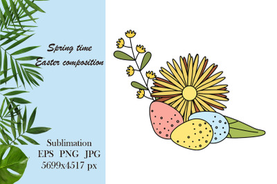 Spring easter illustration - floral composition sublimation