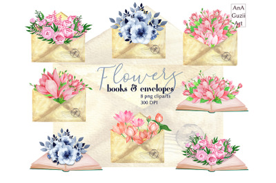 Watercolor flowers clipart, Envelope clip art, Love Letters