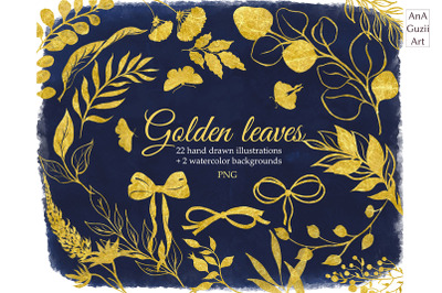 Golden leaves clipart, Gold Line Clipart