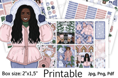 African American Winter Printable Stickers 2&amp;quot;x1&2C;5&amp;quot;