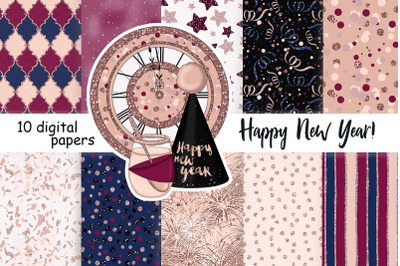 Happy New Year Rose Gold Pattern