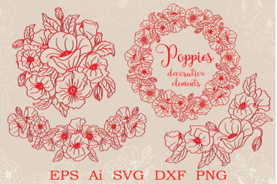 Decorative elements with poppies. SVG
