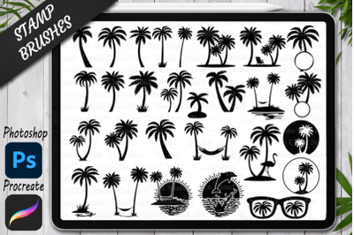 Palm Tree Stamps Brushes for Procreate and Photoshop.  Tropical Island
