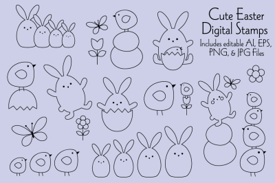 Cute Easter Digital Stamps Clipart