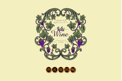 Luxury vintage wine floral label illustration