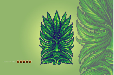 Weed leaf green man face illustration