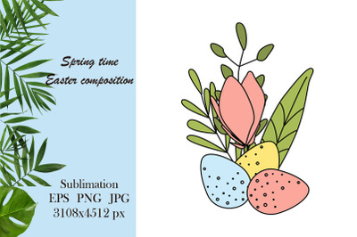 Spring easter illustration - floral composition sublimation