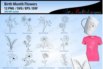 Birth month floral svg bundle
