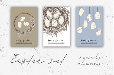 Holy Easter cards. Cute Easter egg. Eco rustic decoration
