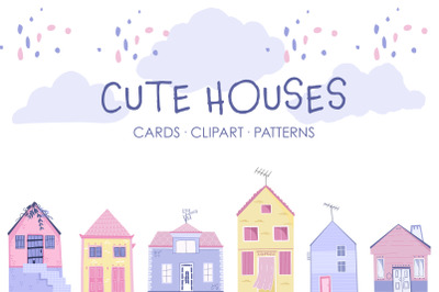 Cute houses collection of vector graphics, AI, JPG, PNG