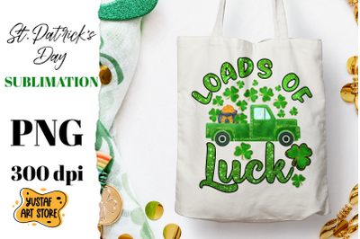 St. Patrick&#039;s Day truck &amp; shamrock sublimation design. Loads of luck