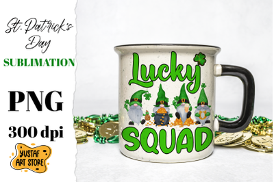 St. Patrick&#039;s Day Gnome sublimation design. Lucky Squad