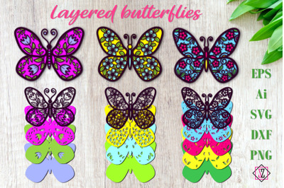 Layered Floral Butterflies.Cricut SVG File.Craft.