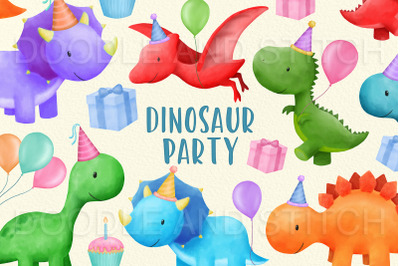 Dinosaur Party Watercolor Clipart