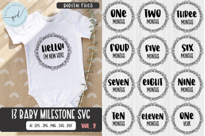 Baby Milestone SVG card sticker files vol. 2 | 13 variations, Silhouet