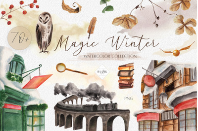 Magic Winter Watercolor Clipart Set