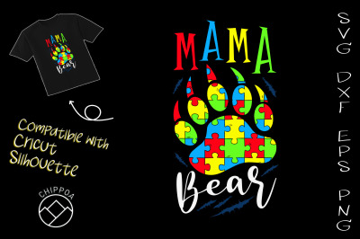 Autism Mama Bear Paw Puzzle Piece