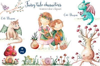 Fairy tale characters, Watercolor Clipart