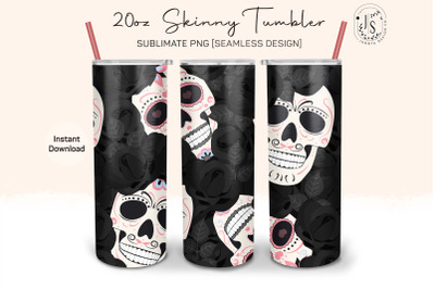 Sugar Skull and Roses 20oz Tumbler Sublimation Wraps