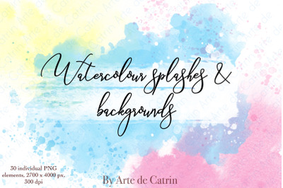 Watercolor Splashes and Backgrounds Clipart, Watercolor Spots PNG