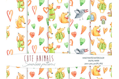 Cute animals seamless patterns- Digital paper- 5 JPEG files