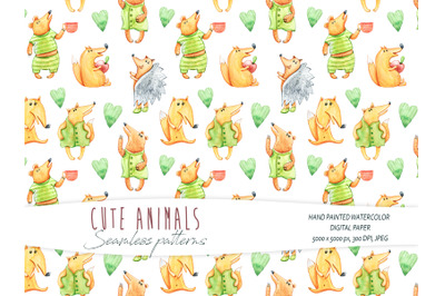 Cute animals seamless pattern- Digital paper- 1 JPEG file