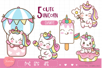 Cute Unicorn clipart kawaii cartoon