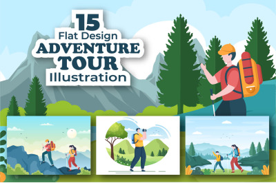 15 Adventure Tour or Vacation Flat Illustration