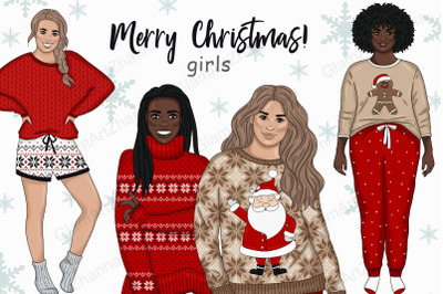 Merry Christmas Girls Clipart