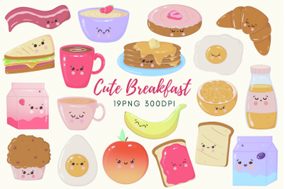Kawaii Food Breakfast Illustrations Clipart