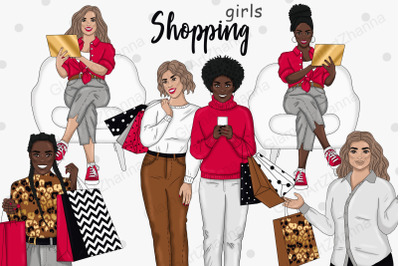 Shopping Girls Clipart