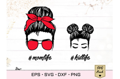 Mother and daughter Messy Bun svg