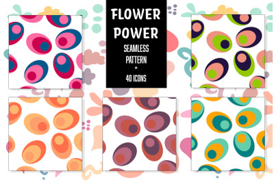 Flower Power icons and seamless pattern