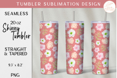 Watercolor Floral Tumbler Sublimation PNG. 20oz Pink Tumbler Wrap