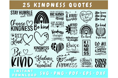 Kindness Quotes SVG Bundle, 25 Designs, Kindness PNG, Kindness Cut Fil