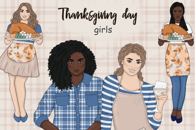 Give Thanks Girls Clipart