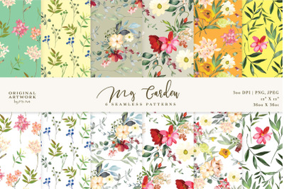 Watercolor Floral Seamless Pattern Pack