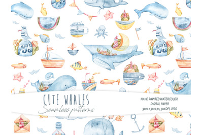 Cute nautical seamless pattern- Digital paper- 1 JPEG file