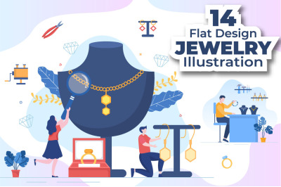 14 Jewelry Shop and Maker Flat Design Illustration