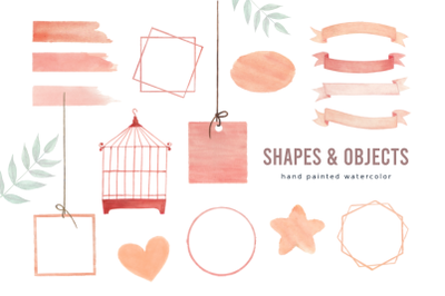 Coral Watercolor Shapes and Objects