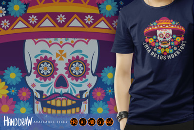 Head sugar skull muertos mexican illustration