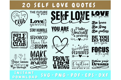 Self Love SVG Bundle&2C; 20 Designs&2C; Self Love Quotes SVG&2C; Self Love PNG